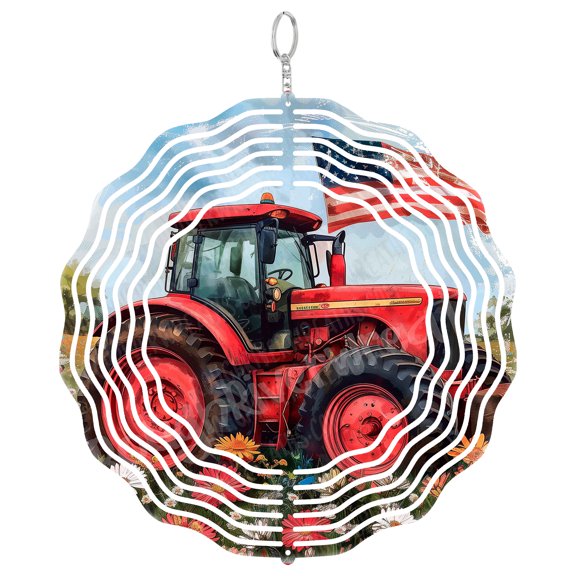 Tractor Wind Spinner Metal Outdoor Decor Patriotic Red