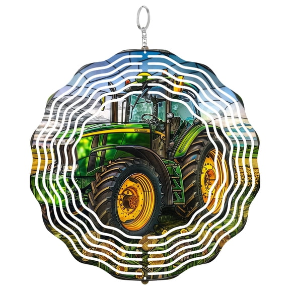 Tractor Wind Spinner Metal Outdoor Decor Stained Glass Green Yellow