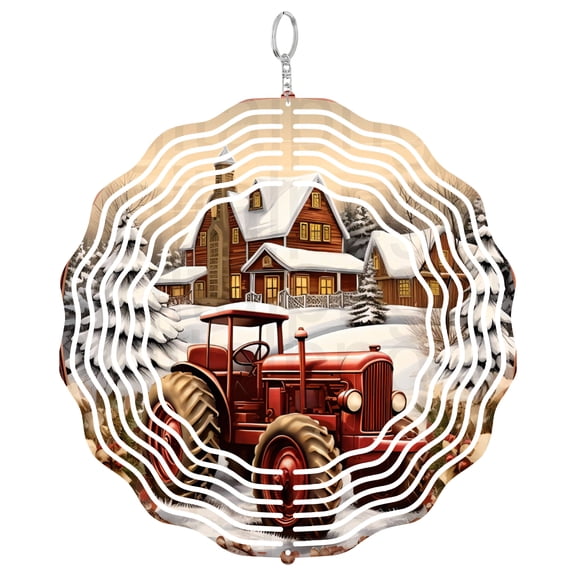 Tractor Wind Spinner Metal Outdoor Decor Winter Christmas Red