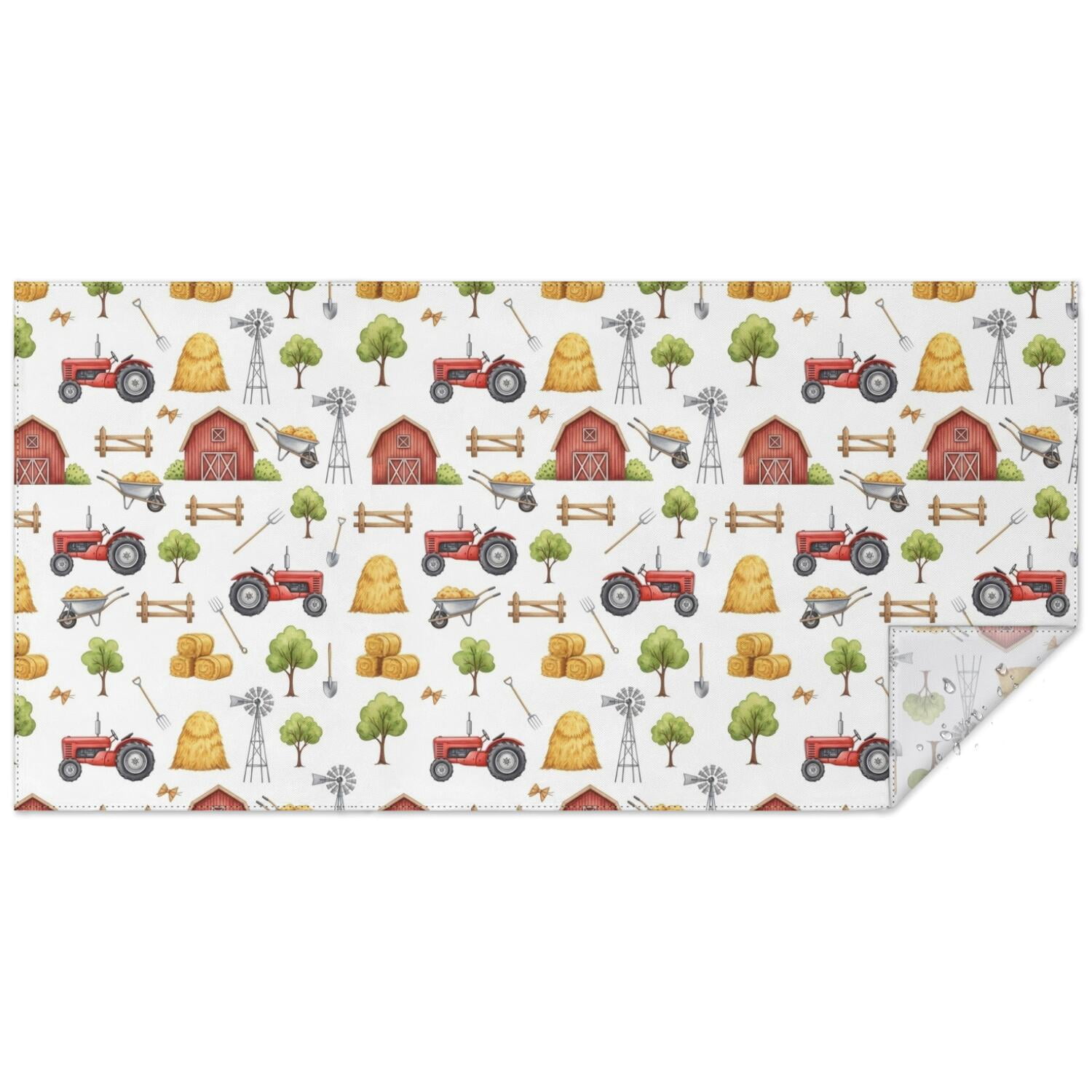 Tractor and Barns White Pattern Waterproof Tablecloth, Rectangular ...