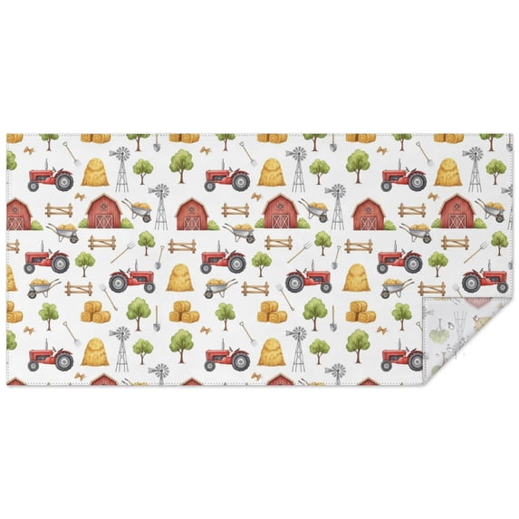 Witite Pattern Tractor and Barns White Pattern Waterproof Tablecloth, Rectangular ...
