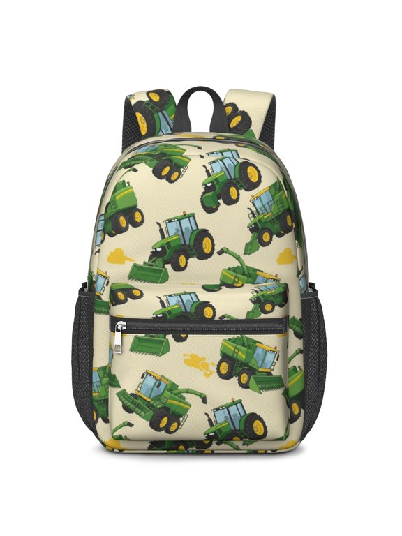 Tractor and Clouds Cream Pattern 17" School Backpacks for Teens,Waterproof Oxford Fabric,S-Shape Padded Straps for School,Travel,Hiking,Camping