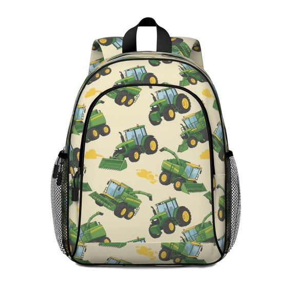 Tractor and Clouds Cream Pattern Backpack for School, Cute School Bag with Adjustable Shoulder Straps and Padded Back, 15"x11.42"x5.5"