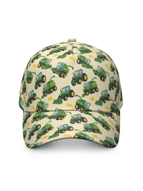 Tractor and Clouds Cream Pattern Baseball Cap, Casual Daily Hat with Snap Closure & Sweatband, Lightweight Shape Retaining Gifts for Unisex Men Women