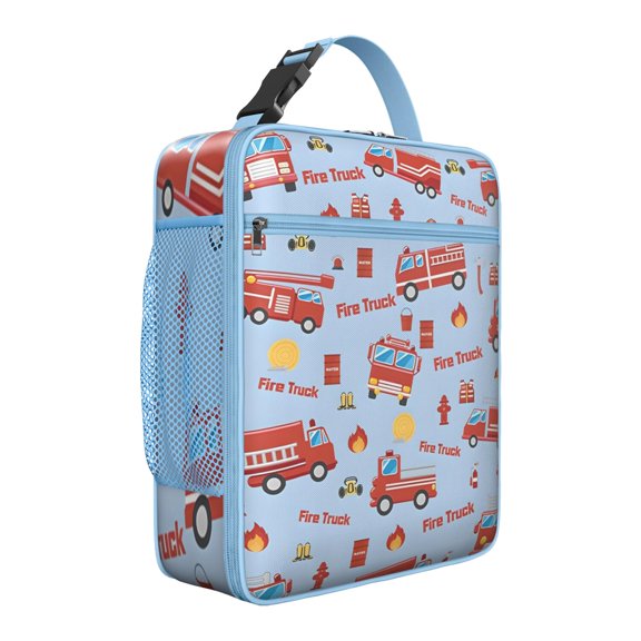 Tractor and Construction Car Cartoon Lunch Bag – Durable Insulated Thermal Lunch Box for s, Featuring Truck, Fire Engine, Excavator Pattern