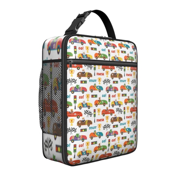 Tractor and Construction Car Cartoon Lunch Bag – Durable Insulated Thermal Lunch Box for s, Featuring Truck, Fire Engine, Excavator Pattern