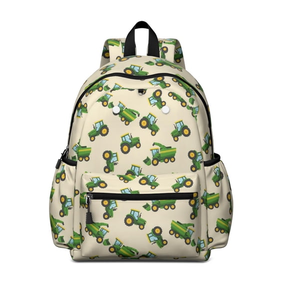 Tractor and Harvesters Cream Pattern Backpack for School, Cute School Bag with Adjustable Shoulder Straps and Padded Back, 13.4"x11"x4.7"