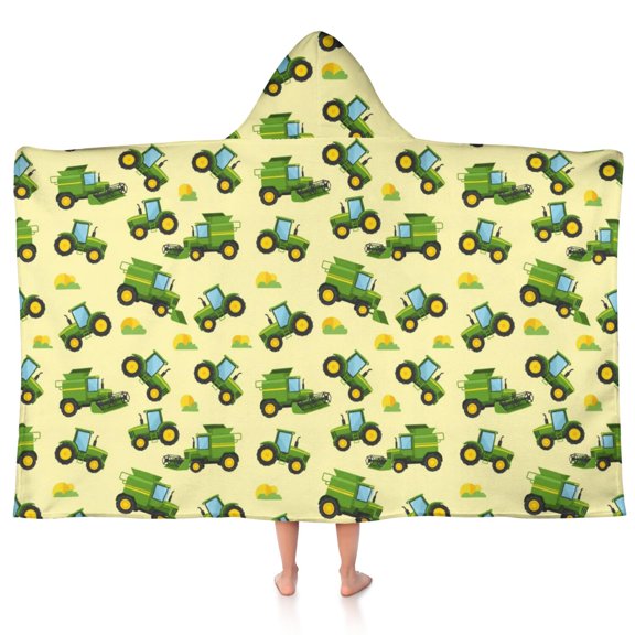 Tractor and Harvesters Cream Pattern Hooded Bath Towel Wrap for Teens Ages 3 To 12, Soft Lightweight Quick Dry Microfiber Bath Beach Pool, 50"x30"