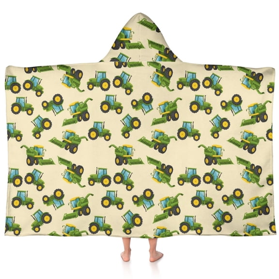 Tractor and Harvesters Cream Pattern Teens Hooded Bath Towel Wrap for Ages 3 To 12,Quick Dry Lightweight Soft Microfiber Bath Beach Pool,60"x35"