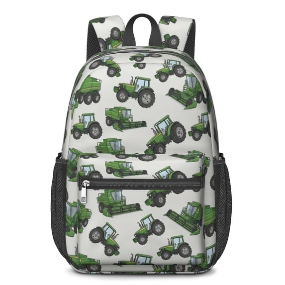 Tractor and Harvesters Gray Pattern 17" School Backpacks for Teens,Waterproof Oxford Fabric,S-Shape Padded Straps for School,Travel,Hiking,Camping