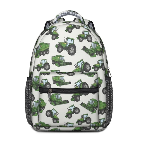 Tractor and Harvesters Gray Pattern Backpack for School, Cute School Bag with Adjustable Shoulder Straps and Padded Back, 15.3"x11"x6.7"