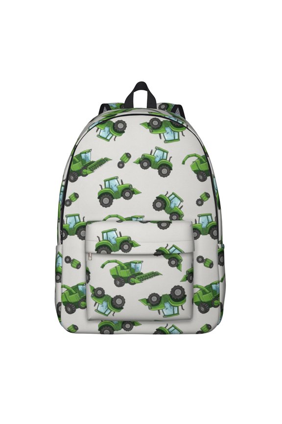 Tractor and Harvesters Gray Pattern Backpack for School, Cute School Bag with Adjustable Shoulder Straps and Padded Back, 15.7"x11.8"x5.5"