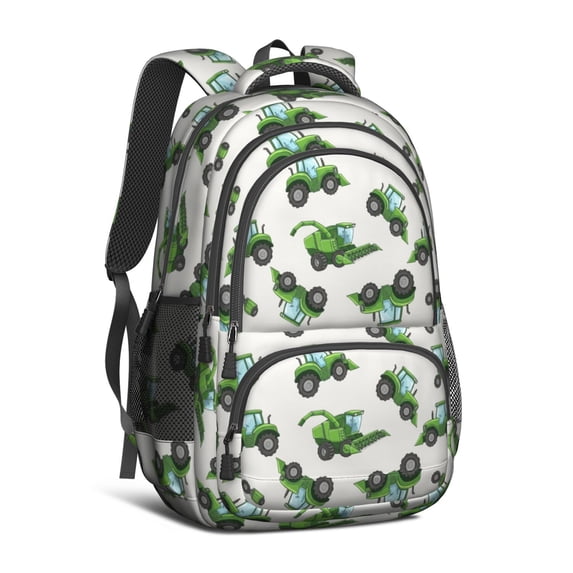 Tractor and Harvesters Gray Pattern Backpack for School, Cute School Bag with Adjustable Shoulder Straps and Padded Back, 16.9"x12.6"x5.9"