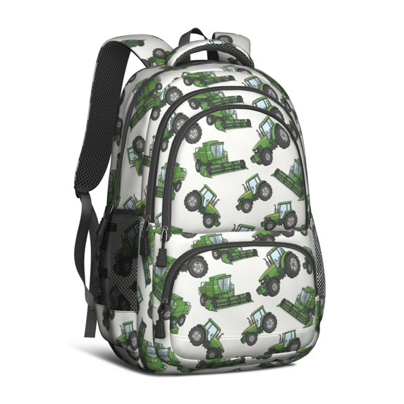 Tractor and Harvesters Gray Pattern Backpack for School, Cute School Bag with Adjustable Shoulder Straps and Padded Back, 16.9"x12.6"x5.9"