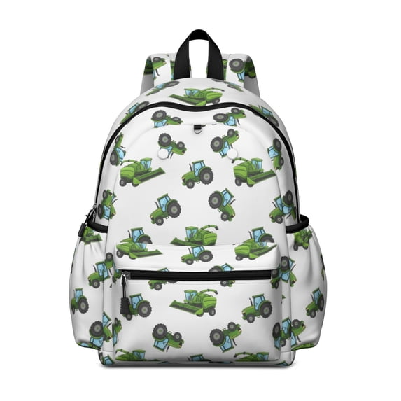 Tractor and Harvesters White Pattern Backpack for School, Cute School Bag with Adjustable Shoulder Straps and Padded Back, 13.4"x11"x4.7"