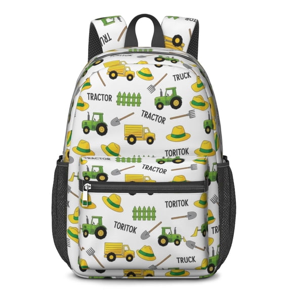Tractor and Hats White Pattern 17" School Backpacks for Teens,Waterproof Oxford Fabric,S-Shape Padded Straps for School,Travel,Hiking,Camping