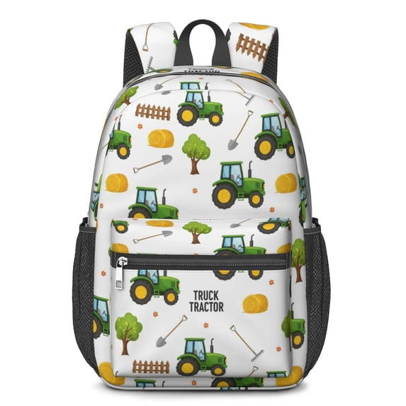 Tractor and Hay White Pattern 17" School Backpacks for Teens,Waterproof Oxford Fabric,S-Shape Padded Straps for School,Travel,Hiking,Camping