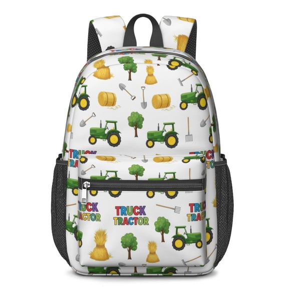 Tractor and Haystacks White Pattern 17" School Backpacks for Teens,Waterproof Oxford Fabric,S-Shape Padded Straps for School,Travel,Hiking,Camping