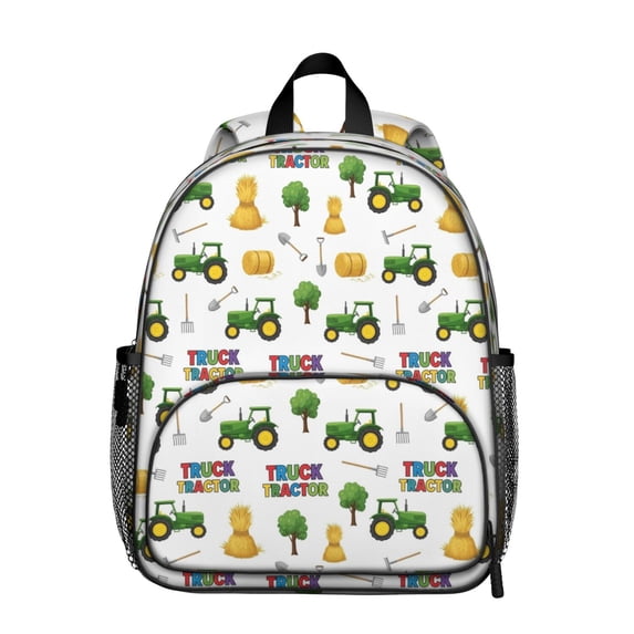 Tractor and Haystacks White Pattern Backpack for School, Cute School Bag with Adjustable Shoulder Straps and Padded Back, 13.8"x11.4"x6"