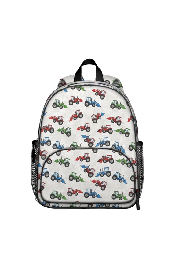 Tractor and Loaders Gray Pattern Backpack for School, Cute School Bag with Adjustable Shoulder Straps and Padded Back, 13.8"x11.4"x6"