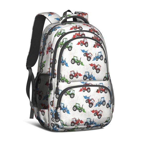 Tractor and Loaders Gray Pattern Backpack for School, Cute School Bag with Adjustable Shoulder Straps and Padded Back, 16.9"x12.6"x5.9"