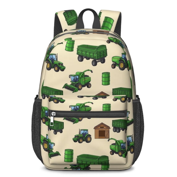 Tractor and Sheds Cream Pattern 17" School Backpacks for Teens,Waterproof Oxford Fabric,S-Shape Padded Straps for School,Travel,Hiking,Camping