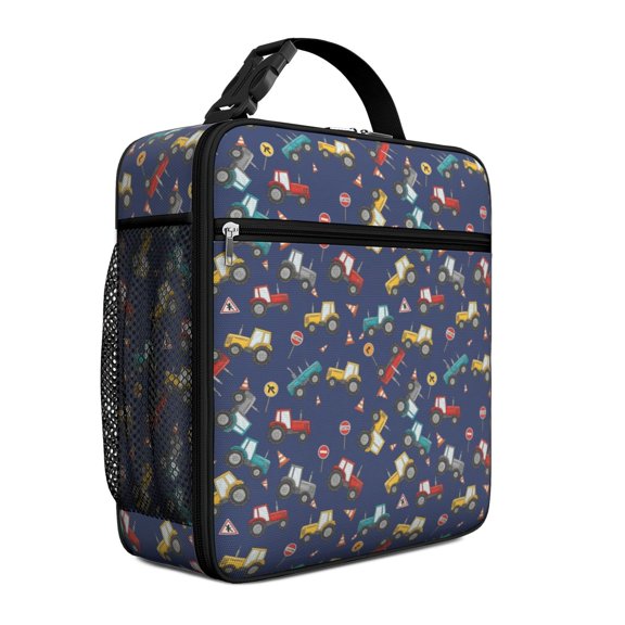 Tractor and Signs Blue Pattern Insulated Lunch Bag Teens,Lunch Box for Men Women for Work,Picnic or Travel,10.2x9.5x4.3 Inches,8 Can Capacity