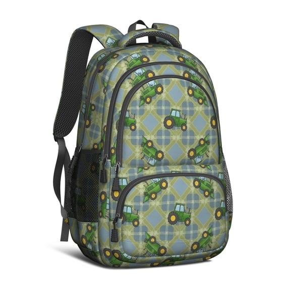 Tractor and Tractors Blue Pattern Backpack for School, Cute School Bag with Adjustable Shoulder Straps and Padded Back, 16.9"x12.6"x5.9"