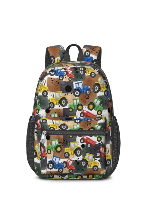 Tractor and Tractors Brown Pattern 17" School Backpacks for Teens,Waterproof Oxford Fabric,S-Shape Padded Straps for School,Travel,Hiking,Camping