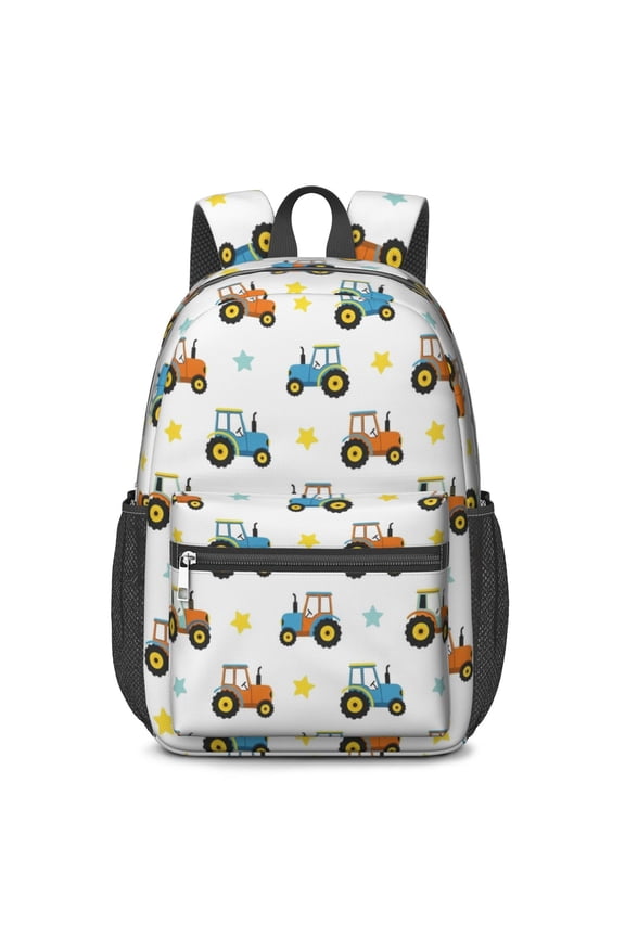 Tractor and Tractors Gray Pattern 17" School Backpacks for Teens,Waterproof Oxford Fabric,S-Shape Padded Straps for School,Travel,Hiking,Camping