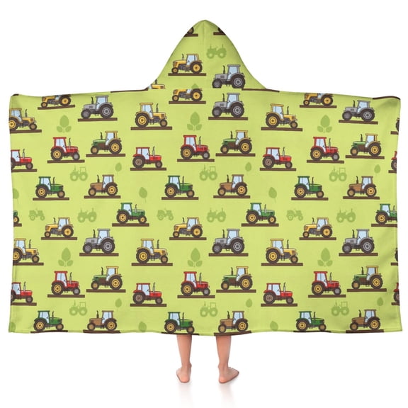 Tractor and Tractors Green Pattern Teens Hooded Bath Towel Wrap for Ages 3 To 12,Quick Dry Lightweight Soft Microfiber Bath Beach Pool,50"x30"