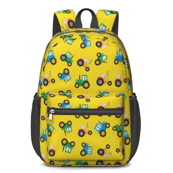 Tractor and Tractors Yellow Pattern 17" School Backpacks for Teens,Waterproof Oxford Fabric,S-Shape Padded Straps for School,Travel,Hiking,Camping