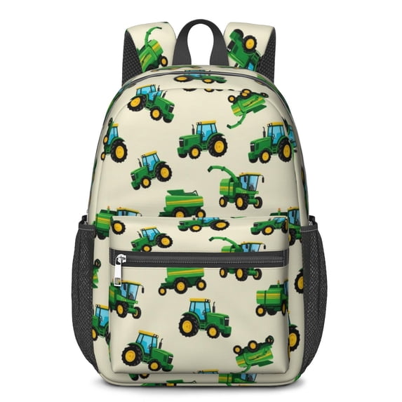 Tractor and Trailers Cream Pattern 17" School Backpacks for Teens,Waterproof Oxford Fabric,S-Shape Padded Straps for School,Travel,Hiking,Camping
