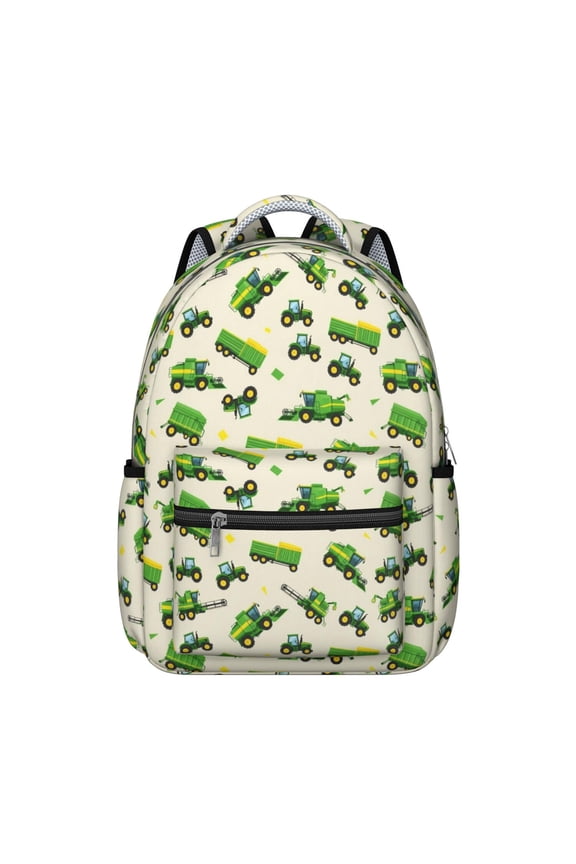 Tractor and Trailers Cream Pattern Backpack for School, Cute School Bag with Adjustable Shoulder Straps and Padded Back, 15.3"x11"x7.1"