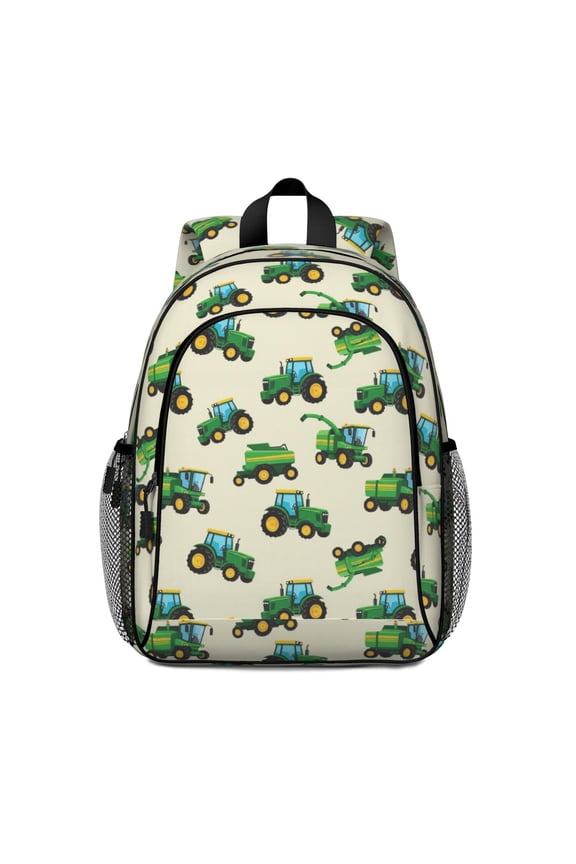 Tractor and Trailers Cream Pattern Backpack for School, Cute School Bag with Adjustable Shoulder Straps and Padded Back, 15"x11.42"x5.5"