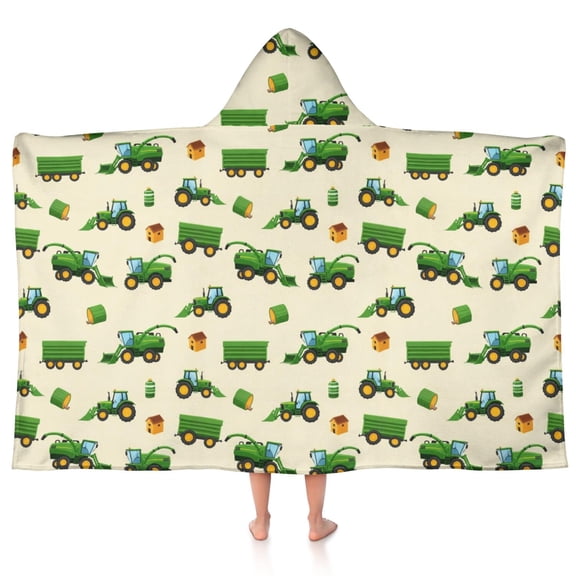 Tractor and Trailers Cream Pattern Teens Hooded Bath Towel Wrap for Ages 3 To 12,Quick Dry Lightweight Soft Microfiber Bath Beach Pool,50"x30"