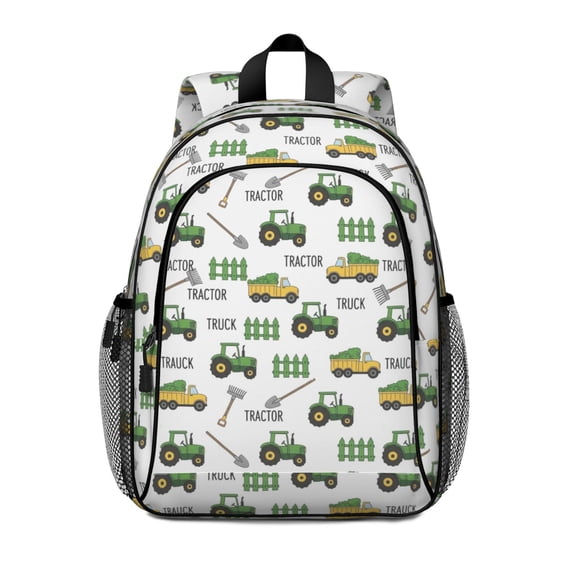 Tractor and Trailers White Pattern Backpack for School, Cute School Bag with Adjustable Shoulder Straps and Padded Back, 15"x11.42"x5.5"