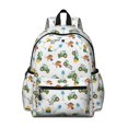 thumbnail image 1 of Tractor and Wheelbarrows White Pattern Cute School Backpack with Padded Back and Adjustable Shoulder Straps 13.4"x11"x4.7", 1 of 5