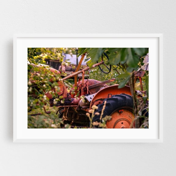 Tractor in Decay - Photography Abandoned Vintage Farmhouse Rural Rustic Pastoral Country White Framed Wall Art Print 5 x 7 inches