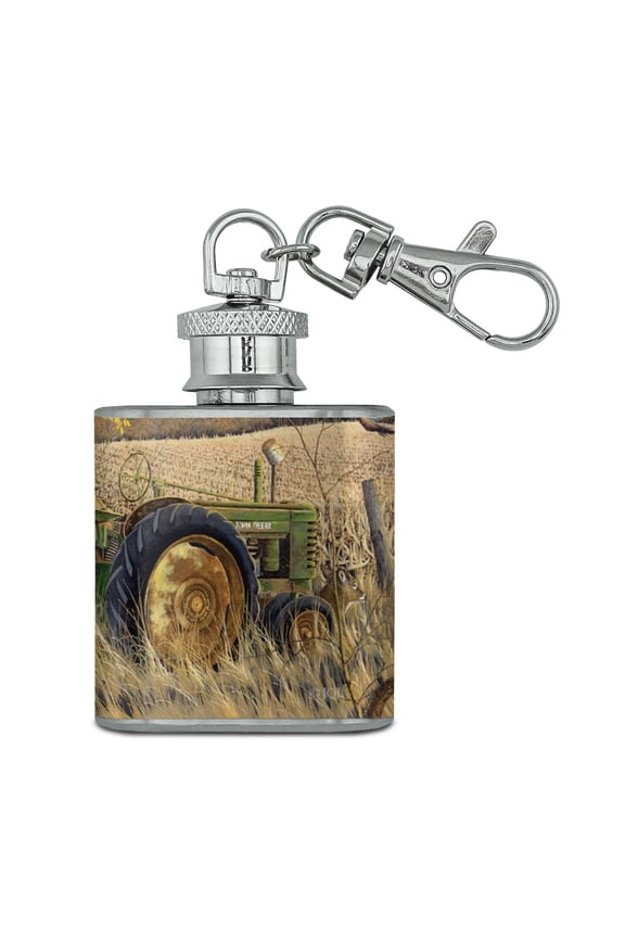Tractor on the Farm Stainless Steel 1oz Mini Flask Key Chain