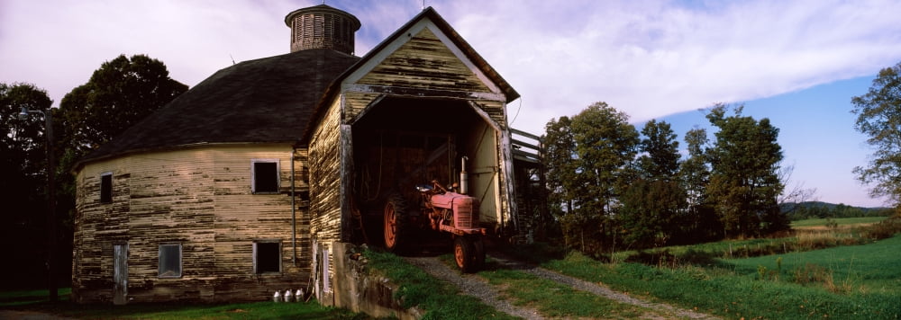 Tractor parked inside of a round barn Vermont USA Canvas Art - Panoramic Images (36 x 12)
