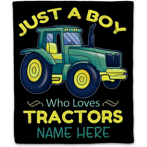 Tractors Custom Blanket for Boy-just A Boy Who Loves Tractors Personalized Gift Flannel Throw Blanket for Couch Bedding S 40×50in for Kids/Child