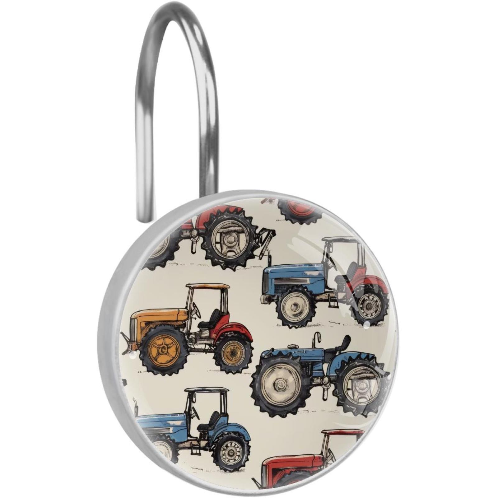 Tractors Farm Rolling Shower Curtain Hooks, Clear Crystal Glass Art Decorative Stainless Bath Bathroom Set 12 Pcs