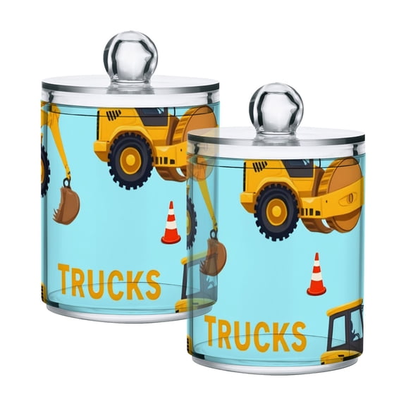 Tractors Trucks Roadblocks Cartoon Translucent Plastic Cans Storage Canisters with Lid Set of 2