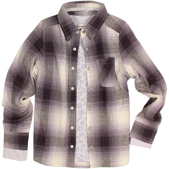 Tractr Girls Two-Piece Layering Shirt Set (Violet Shimmer/Leopard, X-Small)