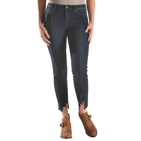 Tractr Women's Front Fray Panel Step Hem Jeans Indigo 26