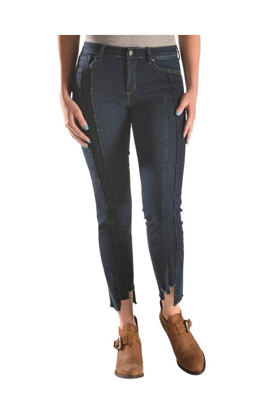 Women's Front Fray Panel Step Hem Jeans - 9C213-1-V5BR 29