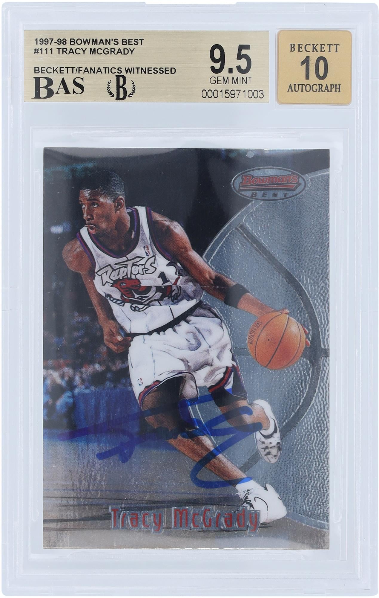 Tracy McGrady Toronto Raptors Autographed 1997-98 Bowman Best #111 Beckett Fanatics Witnessed Authenticated 9.5/10 Rookie Card - Fanatics Authentic Certified