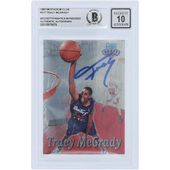 Tracy McGrady Toronto Raptors Autographed 1997-98 Topps Stadium Club #217 Beckett Fanatics Witnessed Authenticated 10 Rookie Card - Fanatics Authentic Certified