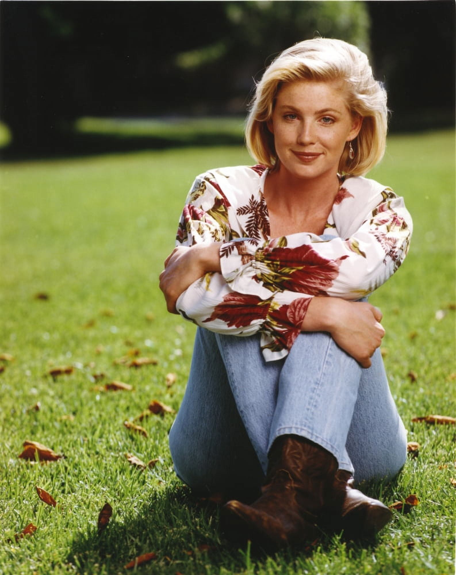 Tracy Needham sitting on the Grass in Floral Blouse Photo Print (8 x 10